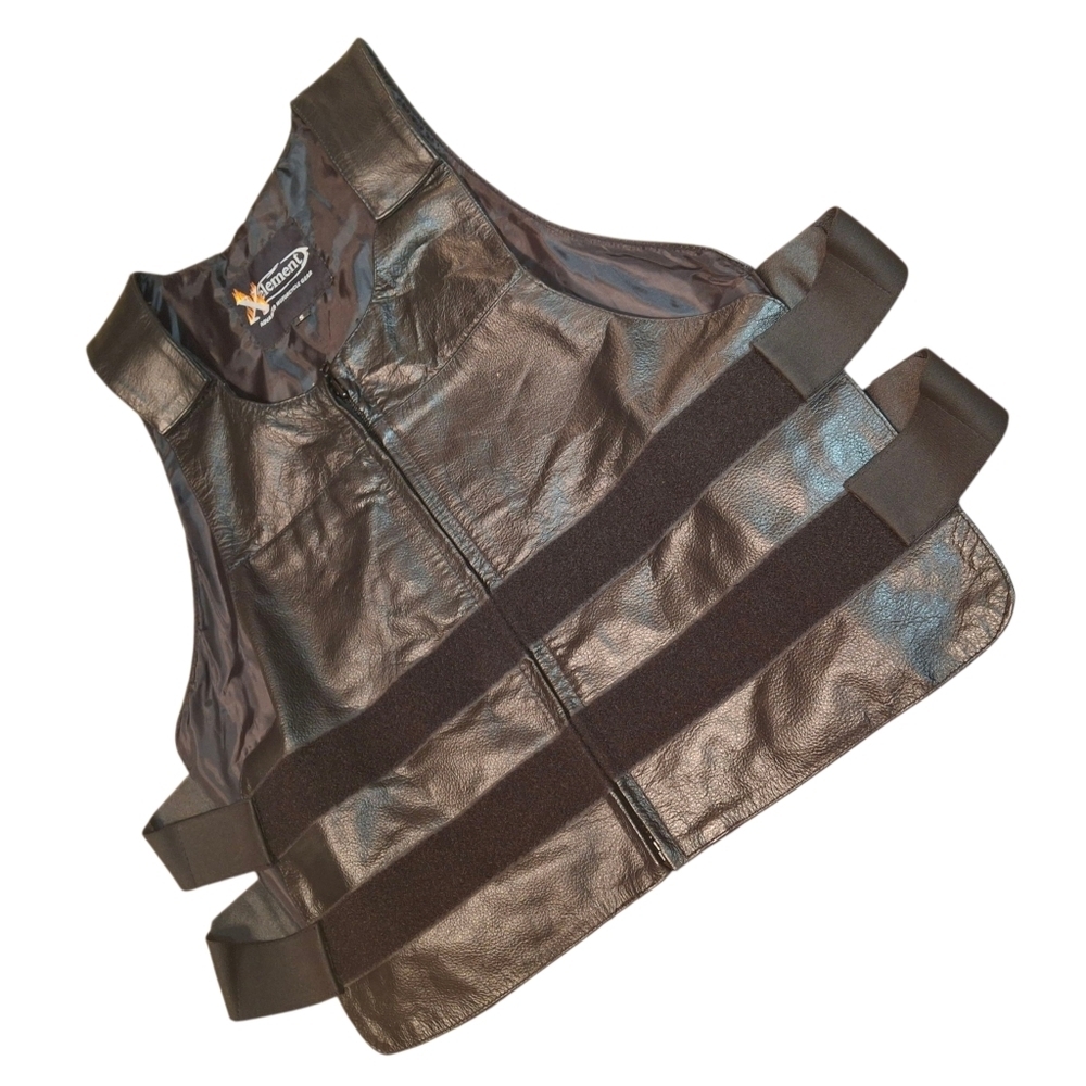 Xelement Bulletproof Style Hook & Loop Front Zipper Black Leather Vest SZ Small - Picture 11 of 16